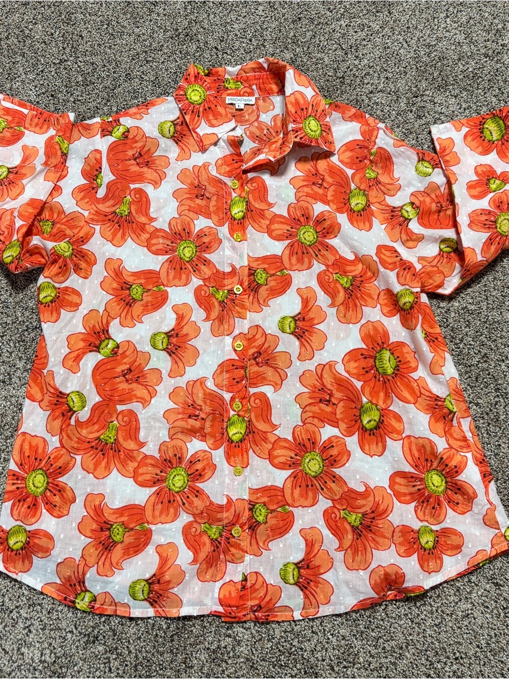 Modaposa Vibrant Floral Bold Orange Floral Button Down Women’s Large Flowy Airy